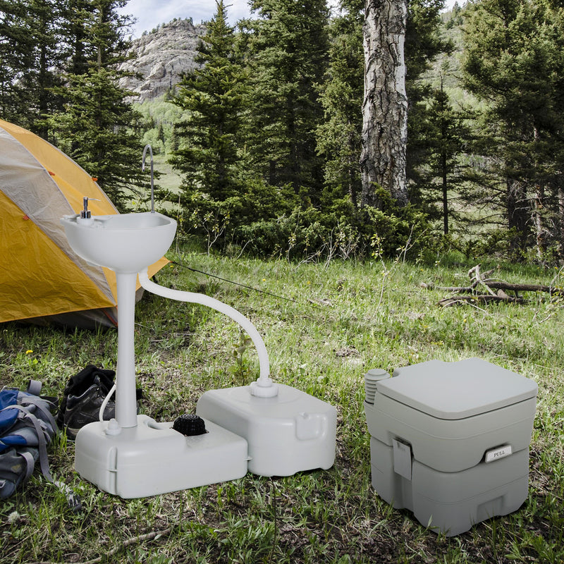 Portable Camping Toilet and Wash Sink Set for Private Outdoor Bathroom Comfort Grey