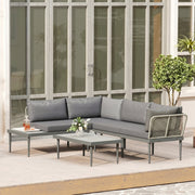 3 Piece Garden Furniture Set with Wide Cushioned Seats and Coffee Table Grey Outsunny