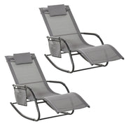 2 Piece Outdoor Rocking Chair Set with Headrest and Side Storage for Garden Grey AOSOM