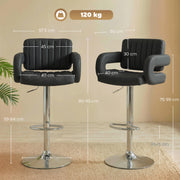 Adjustable Bar Stools with Padded Armrests for Comfortable Kitchen Seating Set of 2 Black AOSOM