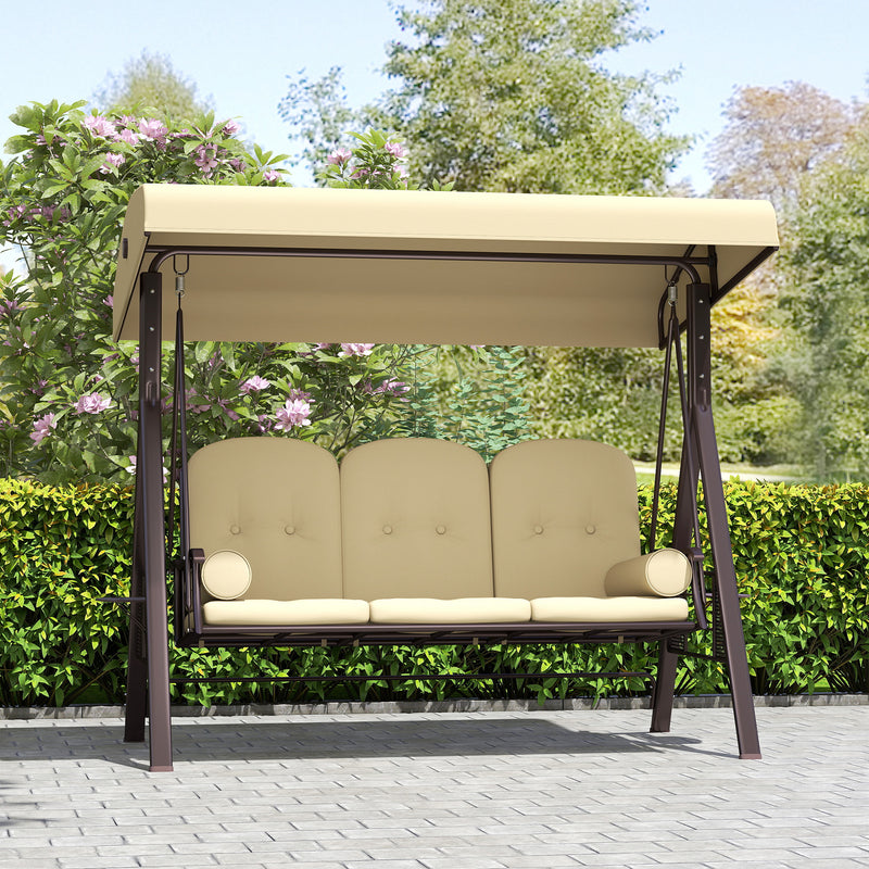 Patio Swing - 3 Seater Garden Swing Chair With Tilting Canopy For Patio Or Lawn Relaxing, Brown