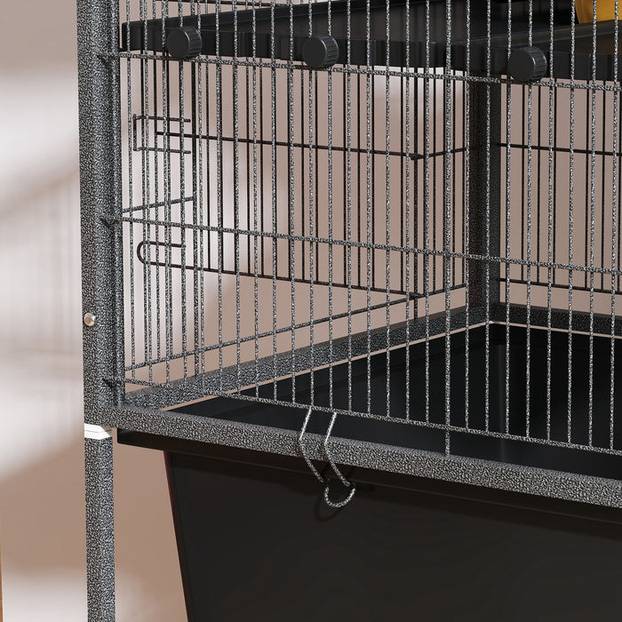 5 Level Rolling Small Animal Cage with Non Slip Ramps and Deep Tray Dark Grey by PawHut