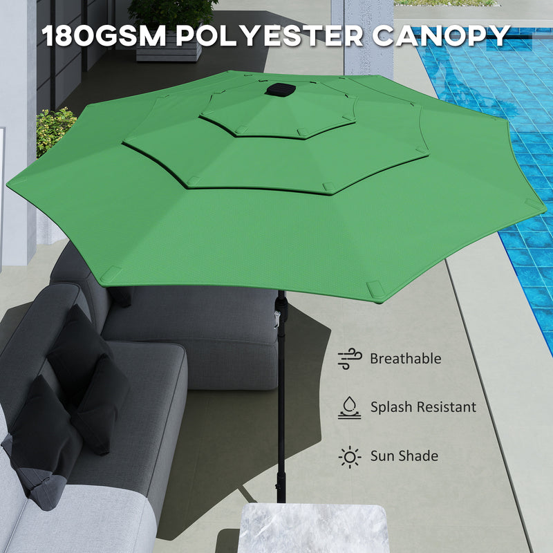 Garden Parasol with Adjustable Tilt and Three-Tier Ventilated Canopy for Cool Shade Green Outsunny