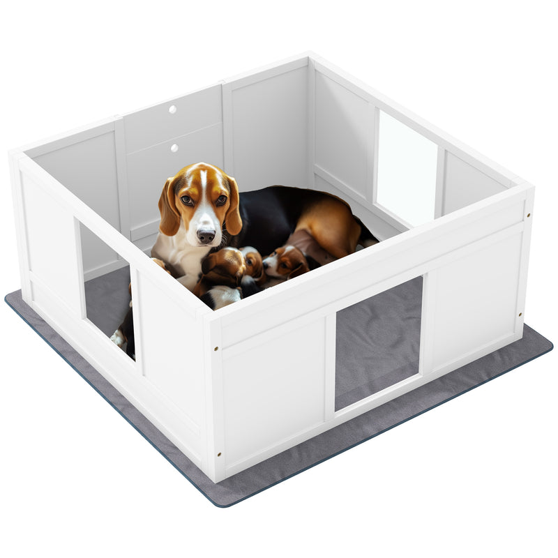 Whelping Box for Medium Dogs with Pad Adjustable Entrance and Non-slip Feet 100 x 96cm by PawHut