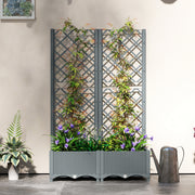 Raised Garden Bed with Trellis and Water Reservoir for Climbing Plants and Veggies Grey Outsunny