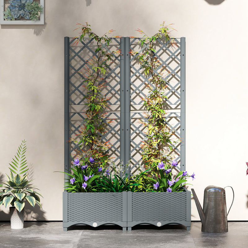 Raised Garden Bed with Trellis and Water Reservoir for Climbing Plants and Veggies Grey Outsunny