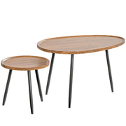 Set of 2 Modern Nesting Coffee Tables with Metal Legs for Living Room or Office Chestnut