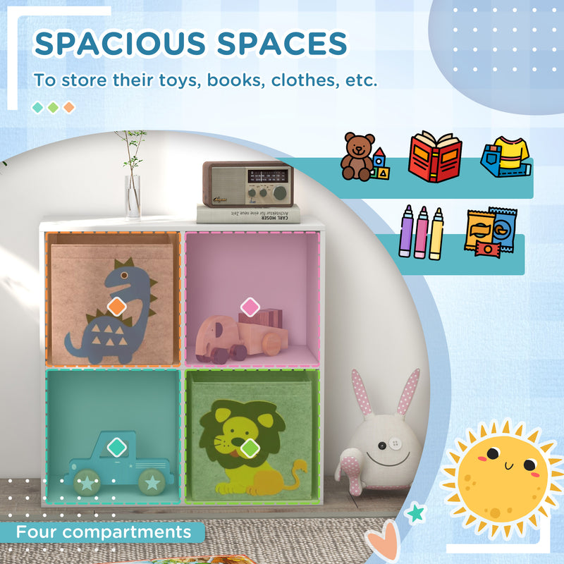Kids Toy Storage Unit with Two Fabric Drawers Ideal for Organising Bedroom White AOSOM
