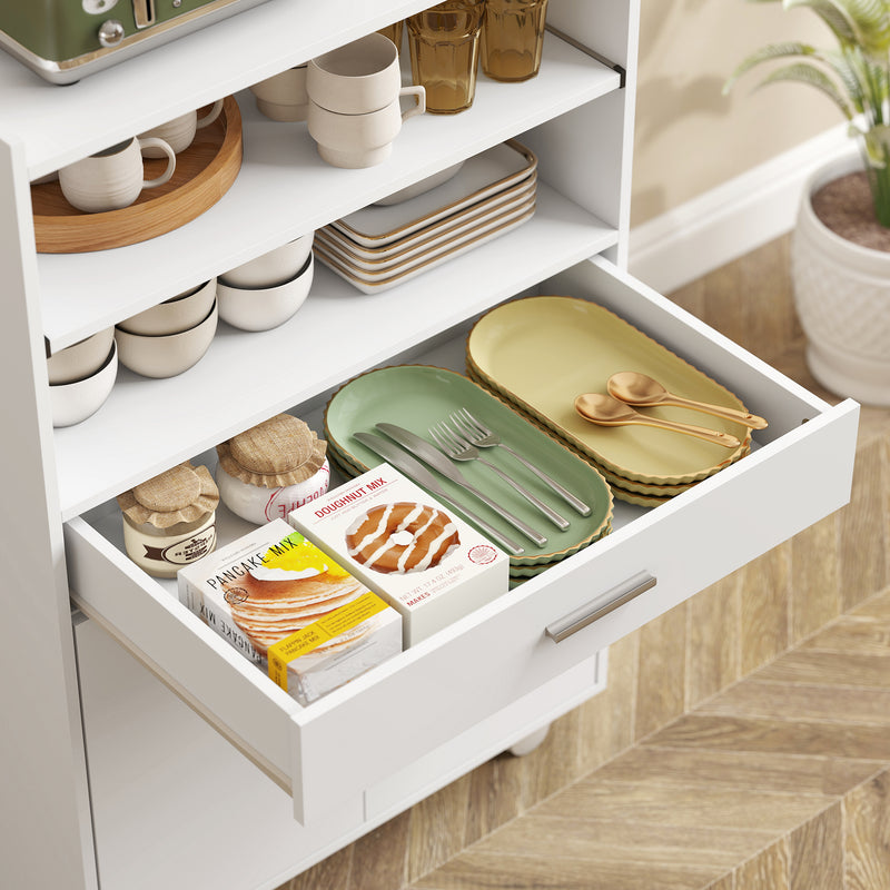 Kitchen Trolley with Storage and Slide-Out Shelf for Small Spaces White
