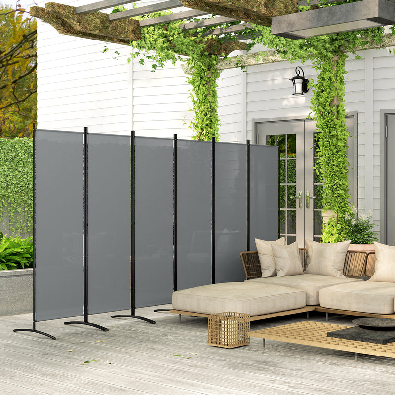 6 Panel Folding Garden Privacy Screen Freestanding Room Divider for Outdoor Use Dark Grey AOSOM