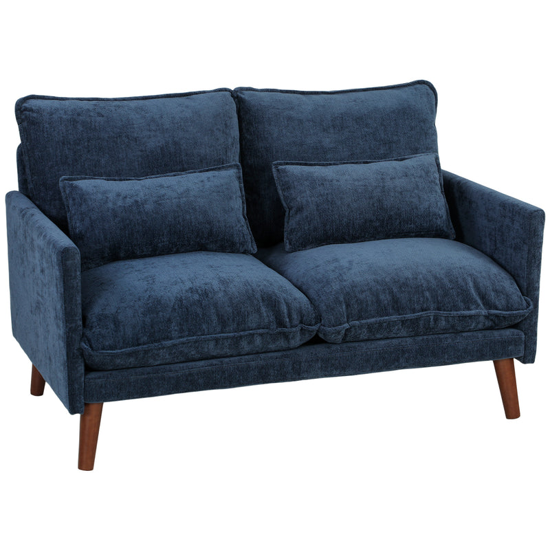 2 Seater Compact Sofa for Small Spaces with Supportive Cushions and Velvet Feel Blue