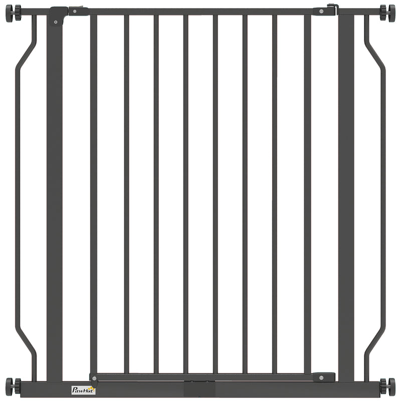 Extra Wide Dog Gate with Walk Through Door for Stairs Hallways and Doorways Black AOSOM