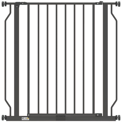 Extra Wide Dog Gate with Walk Through Door for Stairs Hallways and Doorways Black AOSOM
