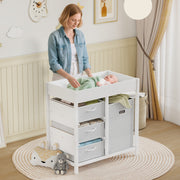 Baby Changing Unit with 4 Drawers and Padded Mat for Nursery or Bedroom, White