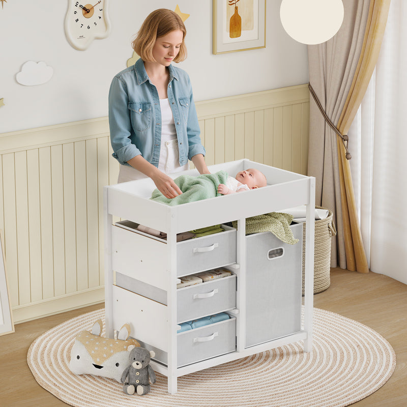 Baby Changing Unit with 4 Drawers and Padded Mat for Nursery or Bedroom, White