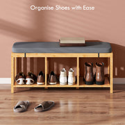 Shoe Storage Bench with Padded Seat for Hallway Organisation Natural Wood Finish AOSOM