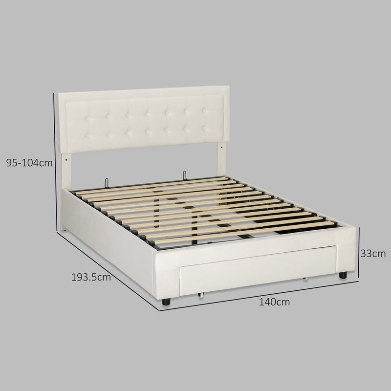 Double Ottoman Bed Frame with Storage Drawer Ideal for Bedrooms and Guest Rooms Cream