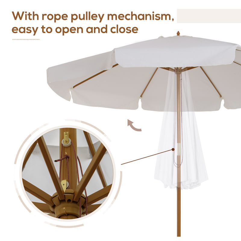 Cream 3.3m Elegant Wooden Garden Parasol for Outdoor Shade by Outsunny