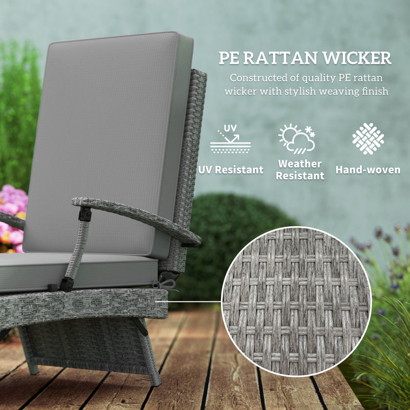 Grey Wicker Reclining Sun Lounger With Cushion for Garden, Pool, and Patio by Outsunny