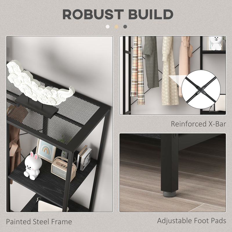 Freestanding Clothes Storage Rack With Shelves For Bedroom Or Hallway Black