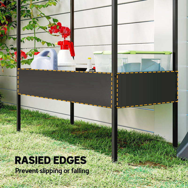 Two Tier House Shaped Plant Stand for Indoor or Outdoor Display with Adjustable Feet Black Outsunny