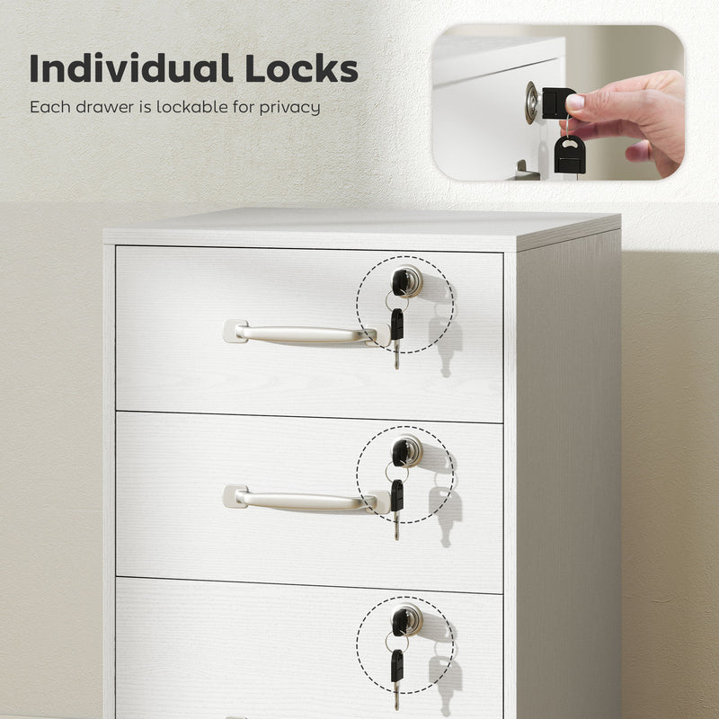 White 3 Drawer Office Filing Cabinet With Wood Effect Finish For Home Organisation