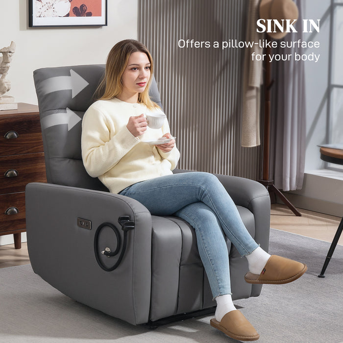 Grey Electric Recliner Armchair with USB Type C Port and Phone Holder by HOMCOM