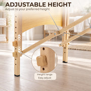 Close-up of the wooden leg height adjustment peg on the massage table