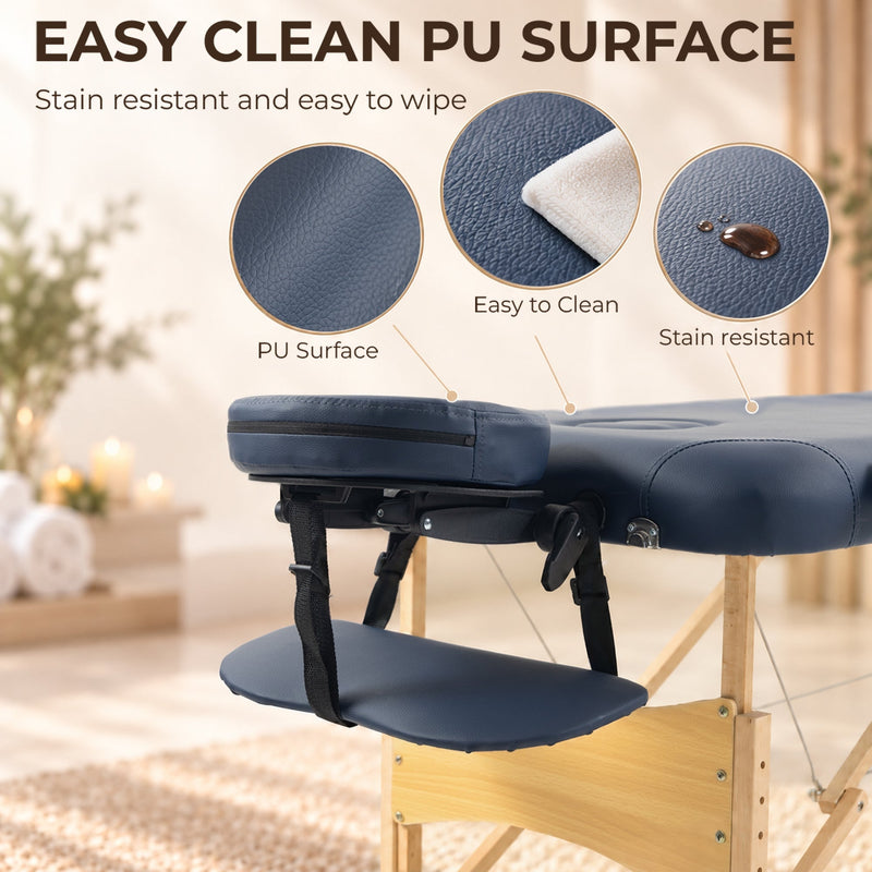 Stain-resistant PU surface of the massage table with easy clean callouts
