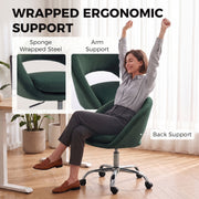 Diagram of the chair's sponge-wrapped steel armrest and back support with a woman stretching