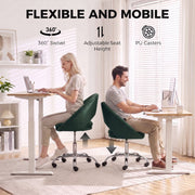 Diagram showing the chair's 360 degree swivel, adjustable seat height and PU casters