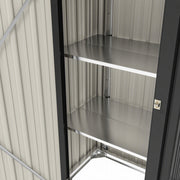 Close-up of the two metal shelves inside the tool cabinet