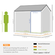 Dimension diagram showing 2.16m width, 1.72m depth, 2.22m ridge height and a 0.75m door