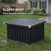 Sloped roof of the mower garage with rainwater running off