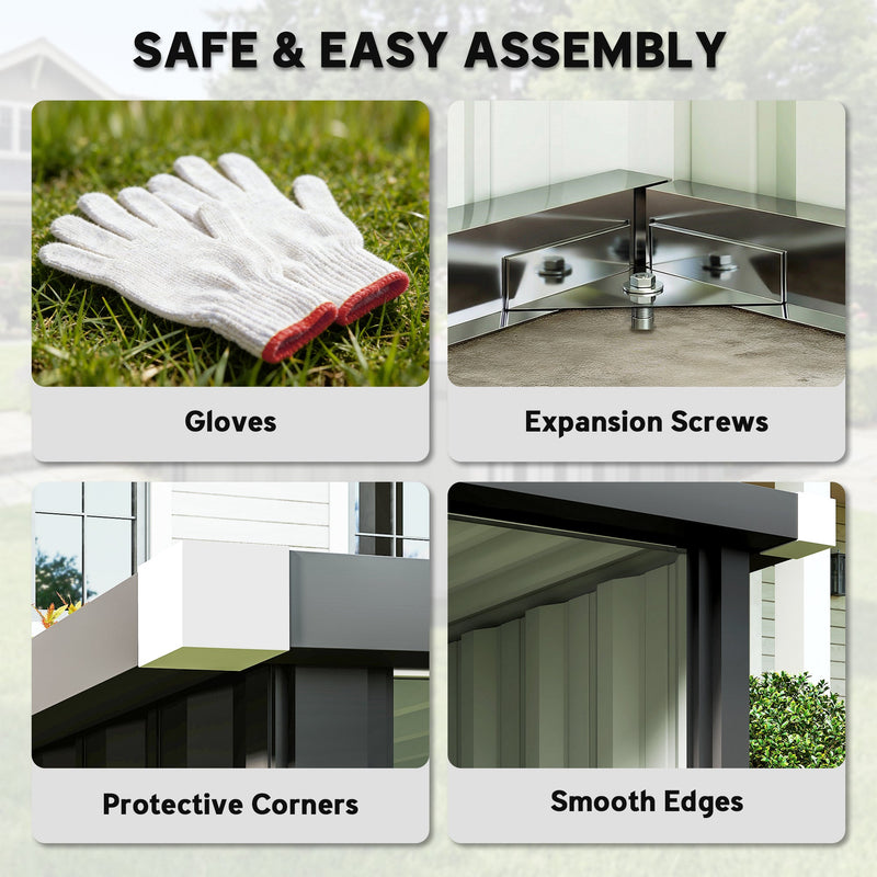Assembly details: gloves, expansion screws, protective corners and smooth edges