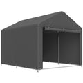 Dark grey 6.6x7.8ft garden storage shed tent with open front on a white background