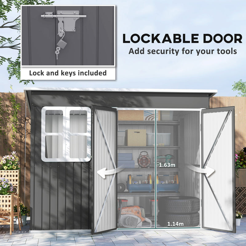 Lockable door feature image with a padlock inset and the 1.14 m wide by 1.63 m high door opening labelled