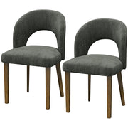 Set of 2 dark grey chenille dining chairs with open backs and rubberwood legs on a white background