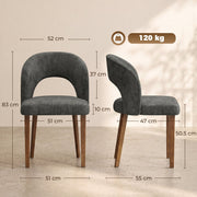 Dimensions diagram of the dark grey dining chair showing 51 cm width, 83 cm height and 50.5 cm seat height