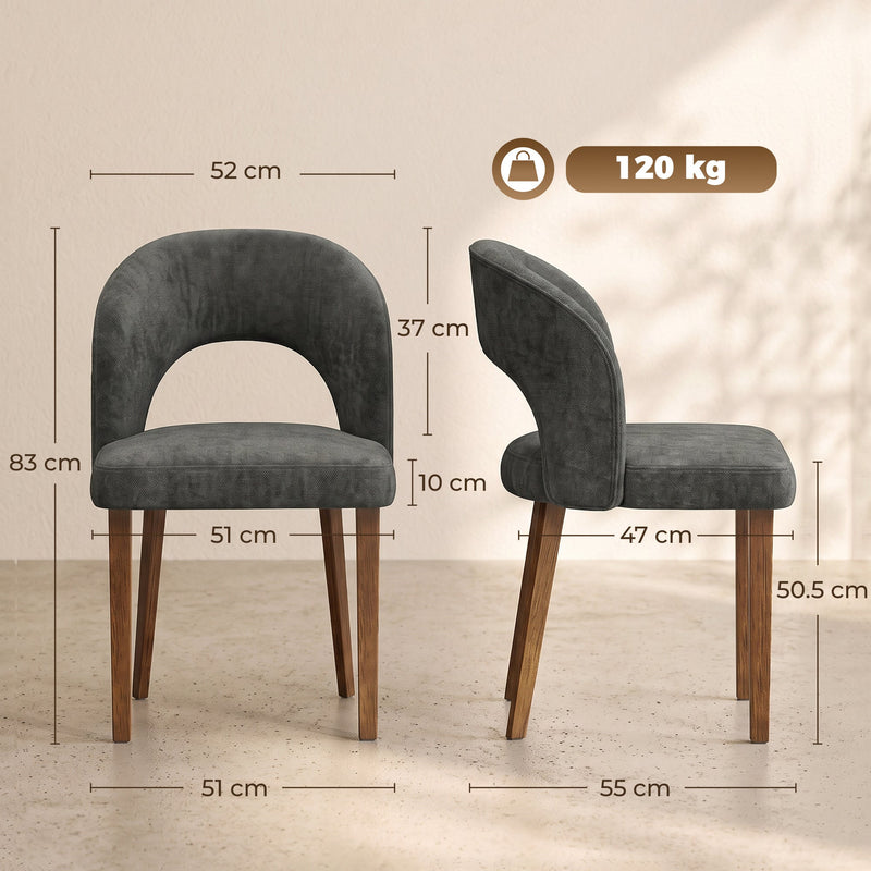 Dimensions diagram of the dark grey dining chair showing 51 cm width, 83 cm height and 50.5 cm seat height