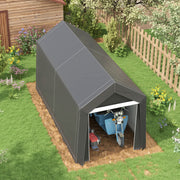 Overhead garden view showing the full 360cm length of the shed tent along a fence