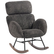 HOMCOM dark grey raindrop velvet rocking chair with adjustable headrest and rubberwood rockers