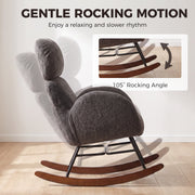 Side view of the rocking chair showing the 105 degree rocking angle on the rubberwood rockers