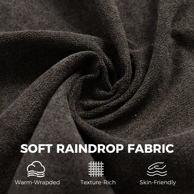 Close-up of the soft raindrop velvet fabric texture in dark grey