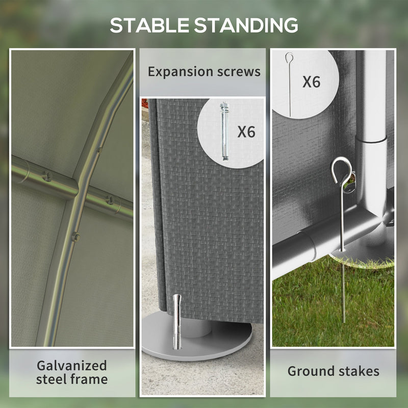 Galvanised steel frame detail shown with the 6 expansion screws and 6 ground stakes supplied