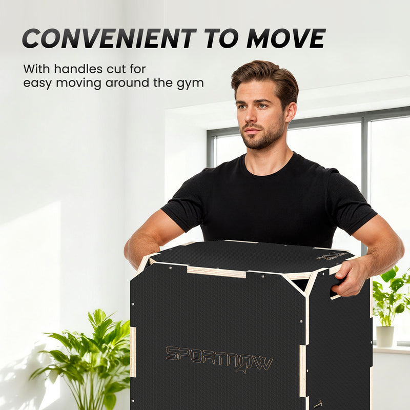Wooden Plyo Jump Box with Non Slip Surface for Safe Home Workouts 40.5 x 51 x 47.5 cm Natural AOSOM