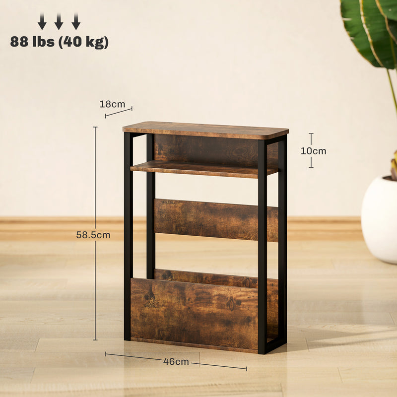 Industrial Style Side Table with Metal Frame, Black and Brown by HOMCOM