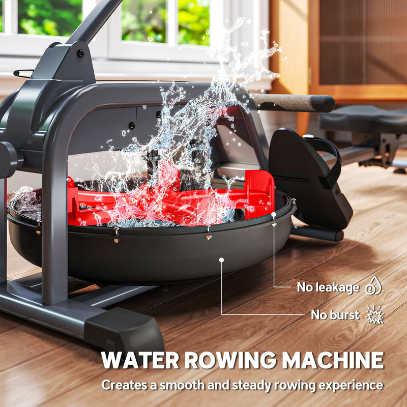 Water Rowing Machine with Adjustable Resistance and Wheels for Cardio and Strength Training AOSOM