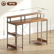 Rustic Brown Computer Desk with LED Lights and Power Outlets 120cm by HOMCOM