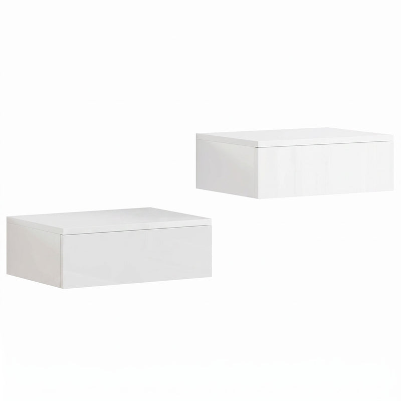 Wall Mounted Bedside Tables Set of 2 with Drawer for Tidy Bedroom Storage White
